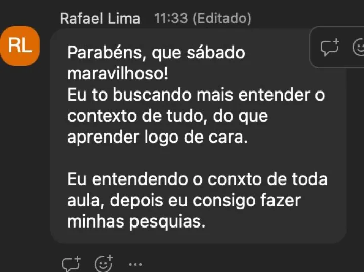 Depoimento real de aluno da turma 3